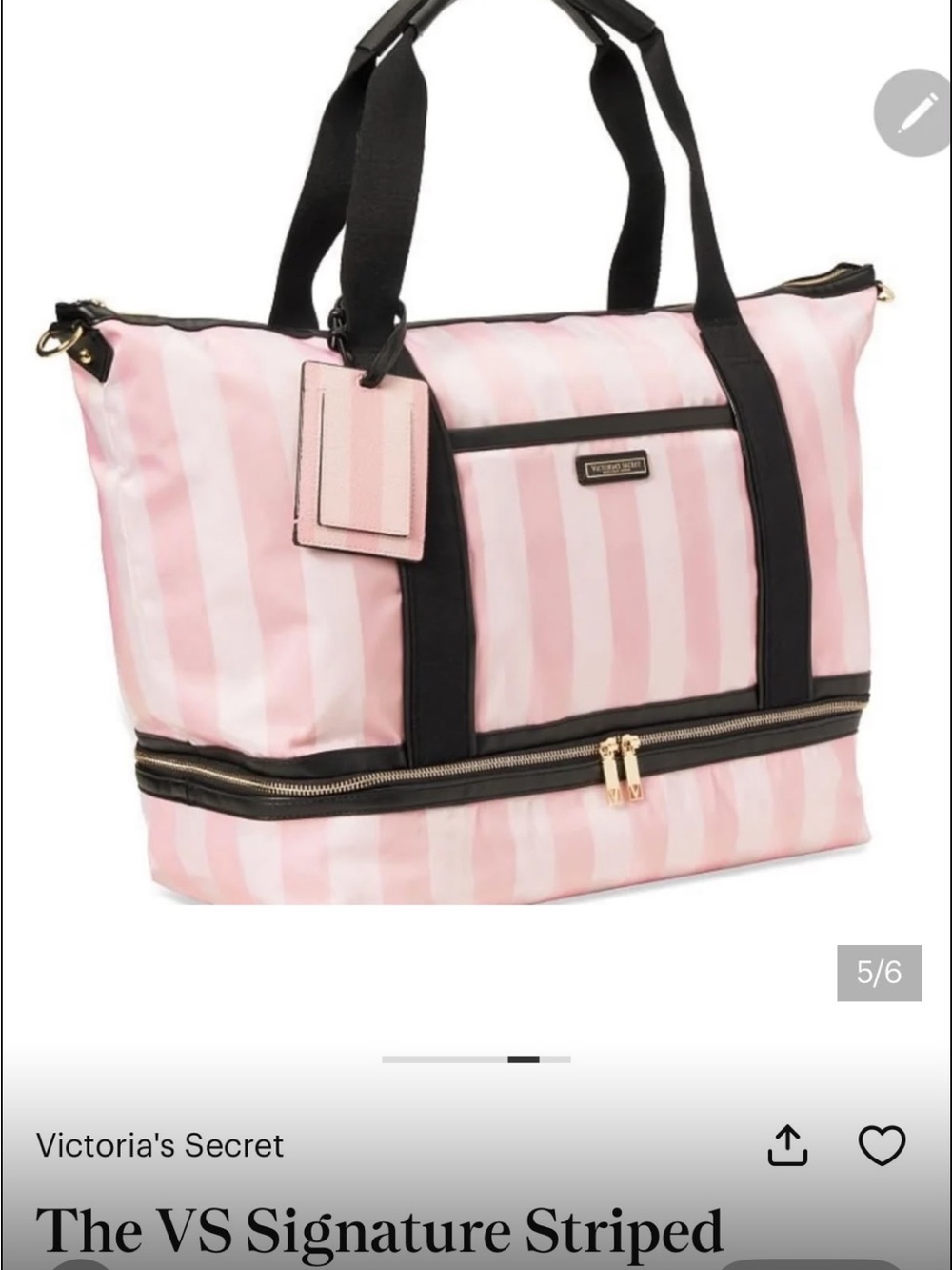Victoria's Secret Pink and Black Striped Travel Tote